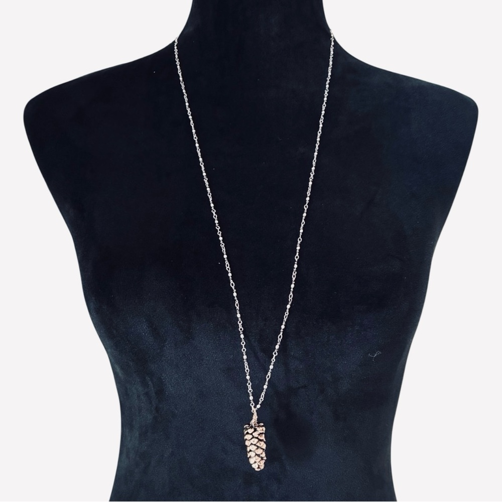 NEW NWT J. Jill Gold Pinecone Pendant Silver Long Necklace $39 Retail - Picture 3 of 4